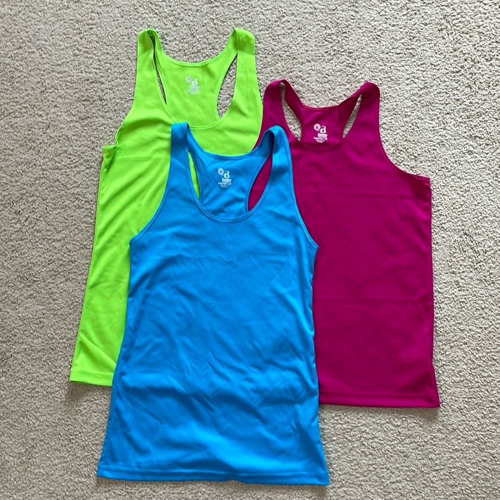 Badger Sport Neon Green, Pink, and Blue Workout Tank Top